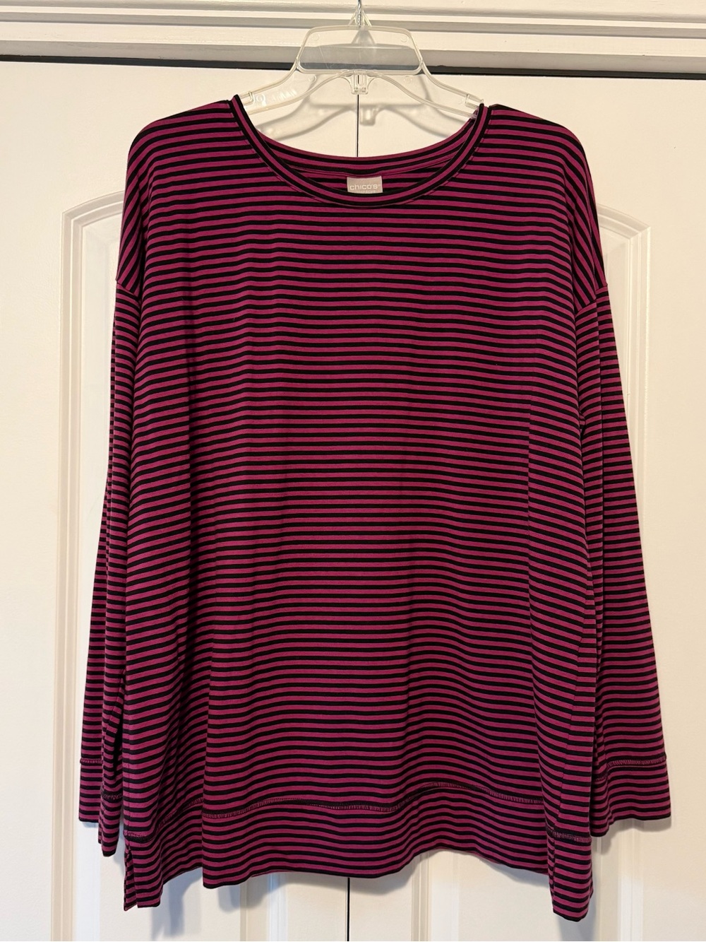 Chico's Zenergy Magenta and Black Striped Long Sleeve Tee sz 3 (XL)